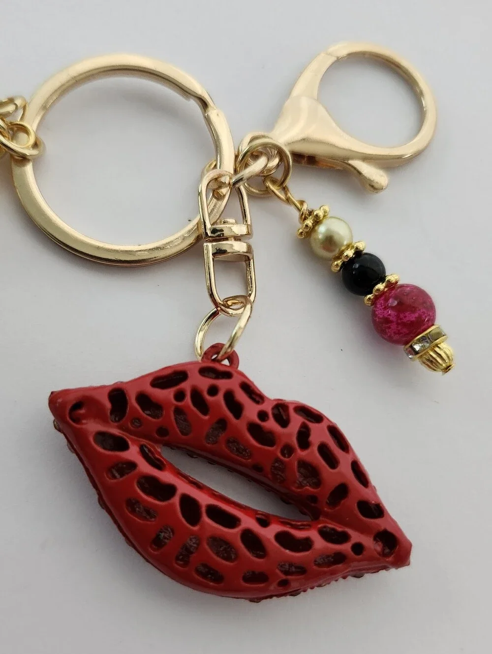 Red Lips Kiss Purse Charm or Keychain Carnelian Fire Agate Handcrafted